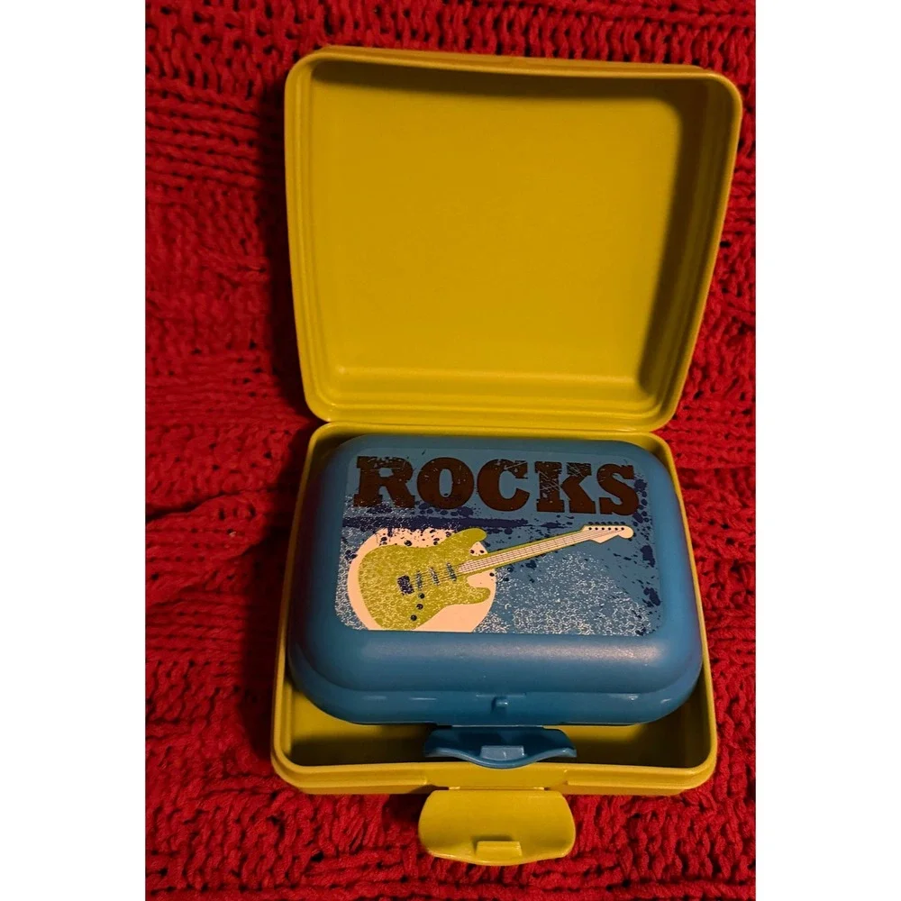 Tupperware Eco Sandwich Snack Container Set Living Green Earth Rocks Guitar 2pc